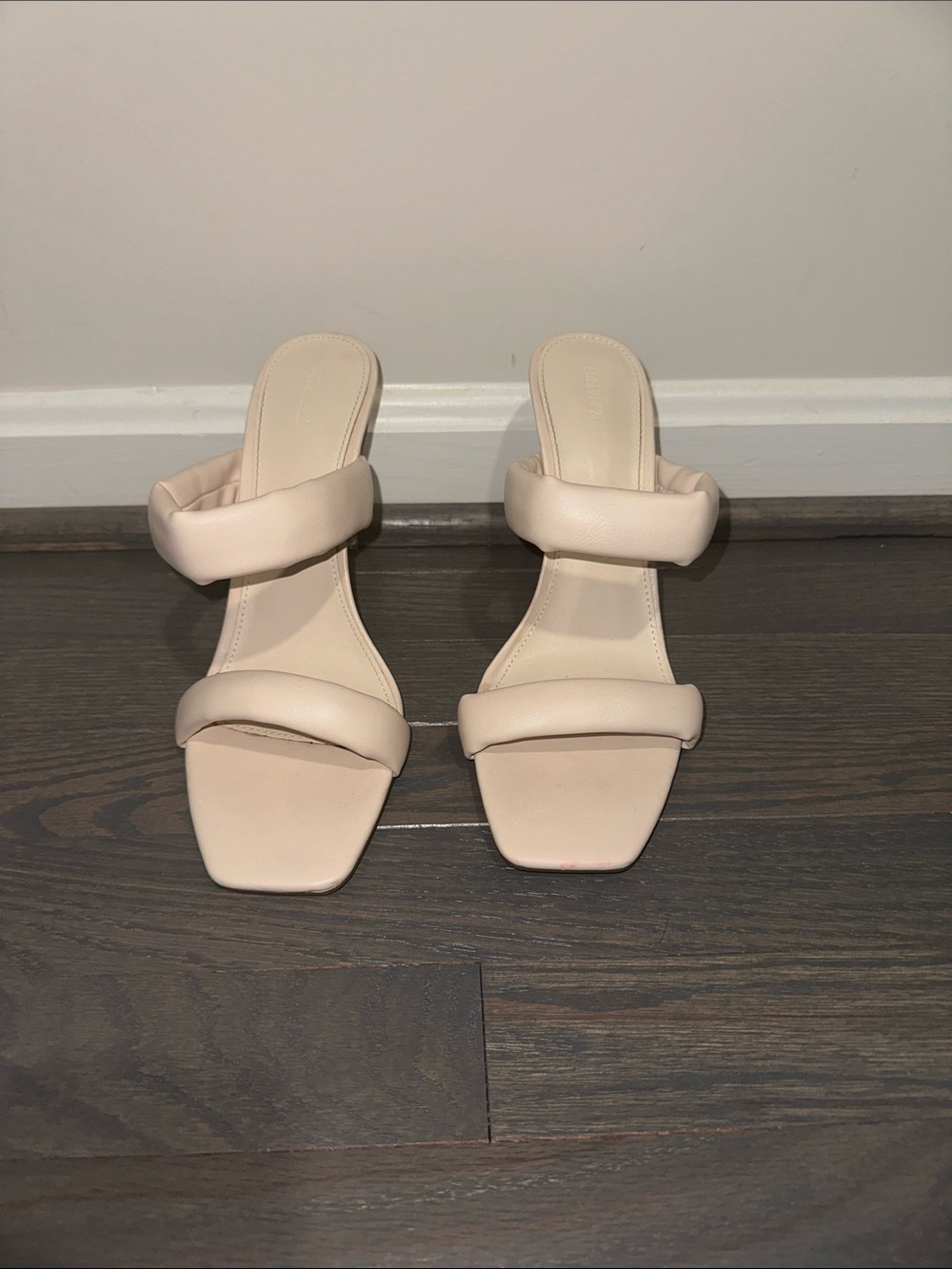 Forever 21 Padded Double-Strap Square Toe Mules in Beige